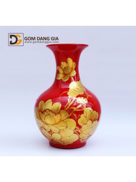 Lọ tỏi Bát Tràng nền men màu vẽ hoa sen vàng S3